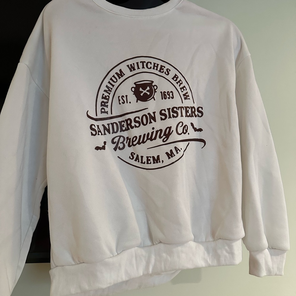 SHEIN White and Brown Crew Neck Sweater